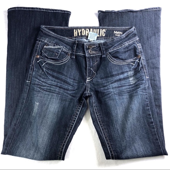 Hydraulic Dark Wash Metro Flare Leg Jeans - Picture 3 of 8